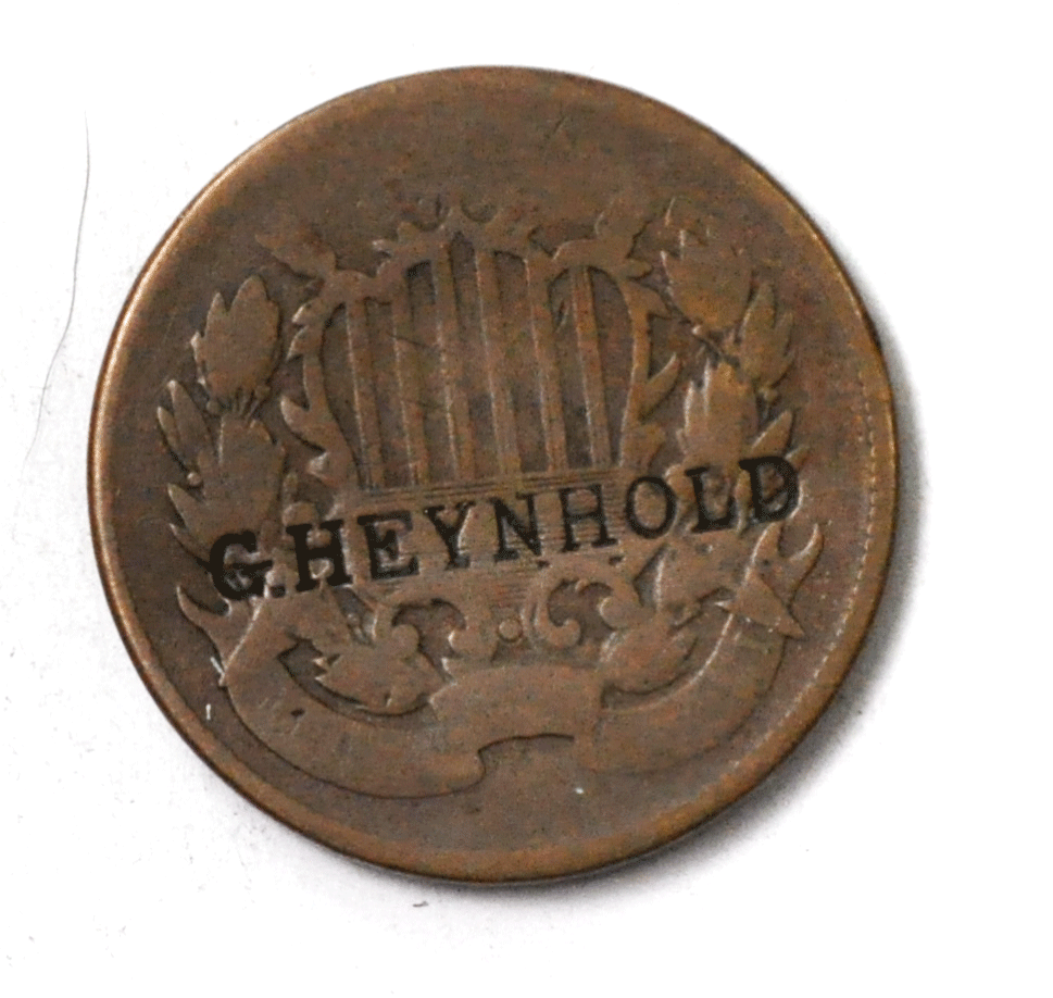 Dateless 2c Two Cent Piece US Coin G Heynhold Counter Stamp