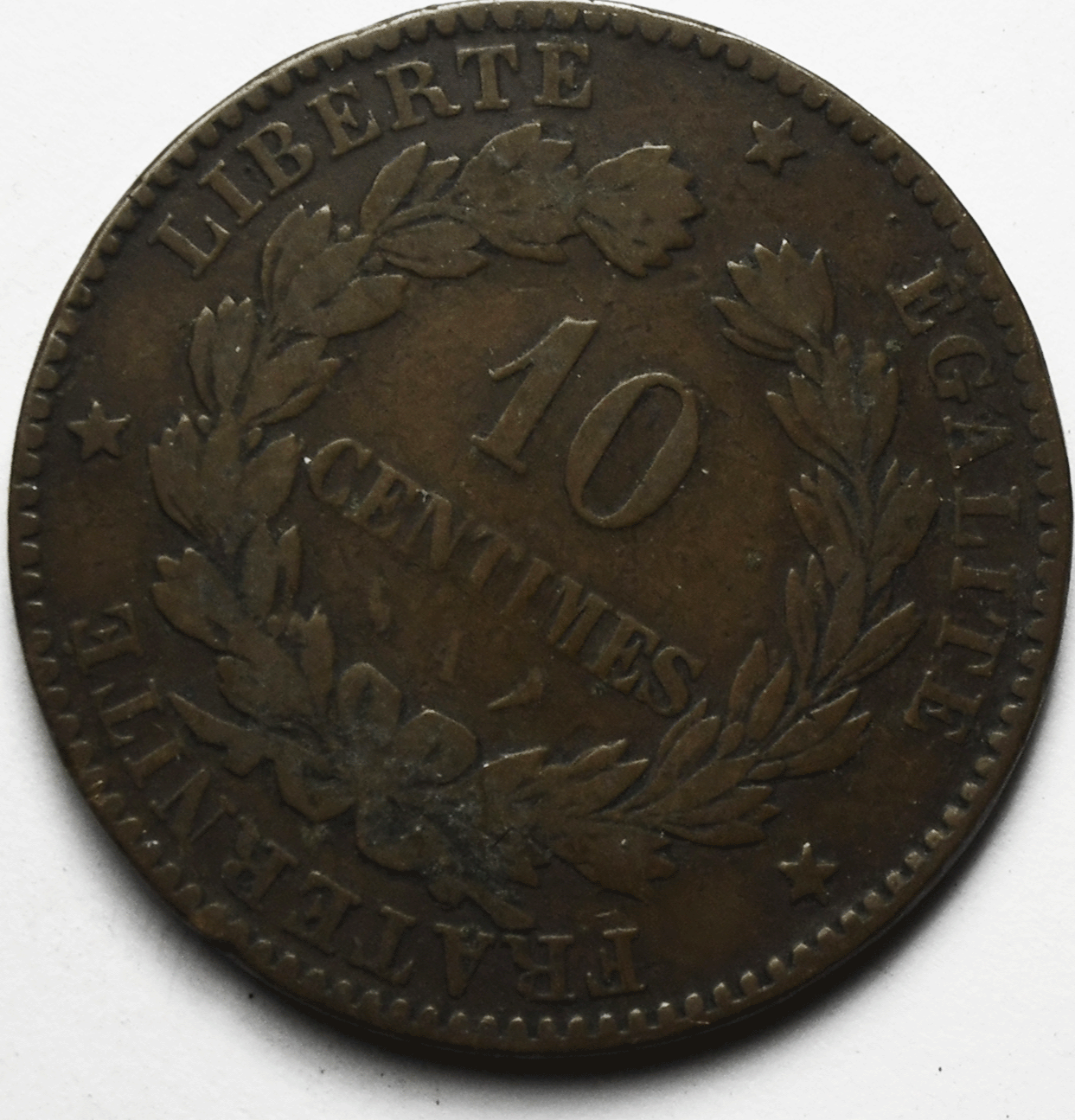 1896 A France 10 Ten Centimes KM# 815.1  Bronze Coin Torches