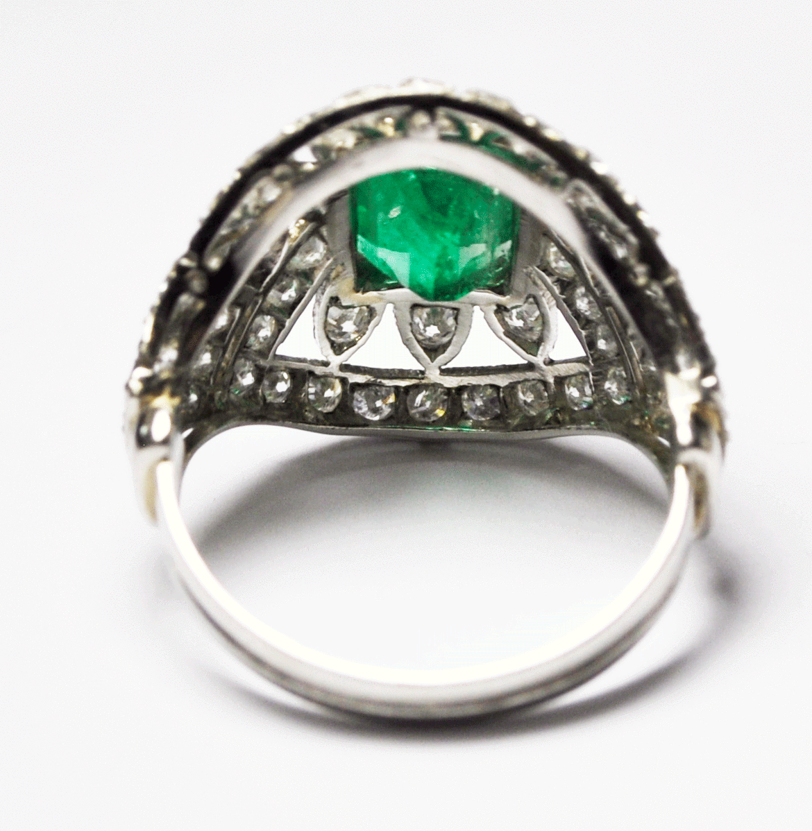 Platinum & Diamond 1.75ct Emerald Cocktail Ring 21mm Size 8 Filigree 2.3tcw