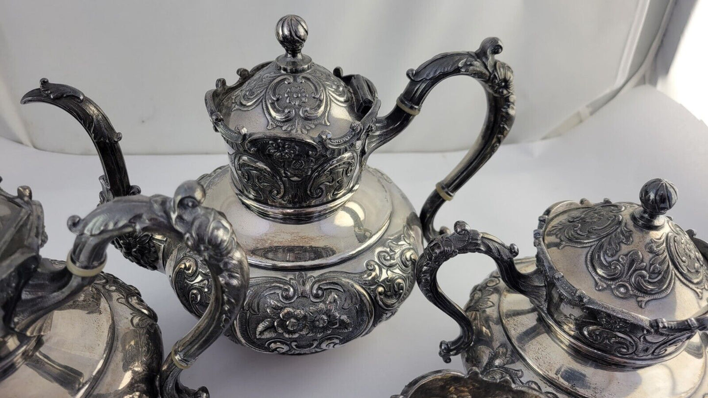 Rogers Smith Victorian Quadruple Plate 5pc Coffee & Tea Service Set  Meriden CT