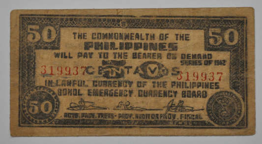 1942 Commonwealth of the Philippines 50 Centavos Note 319937