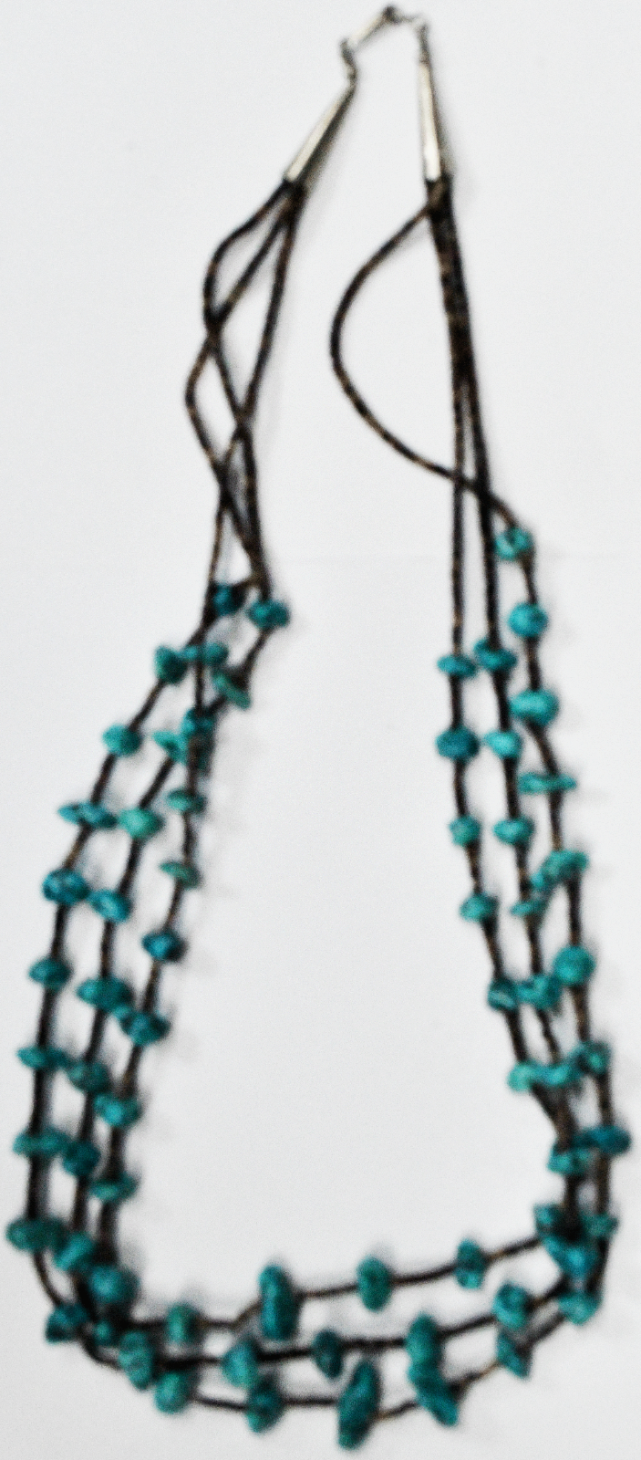 Silver Plate Turquoise 18mm Chunk 3 Strand Bead Necklace 25"