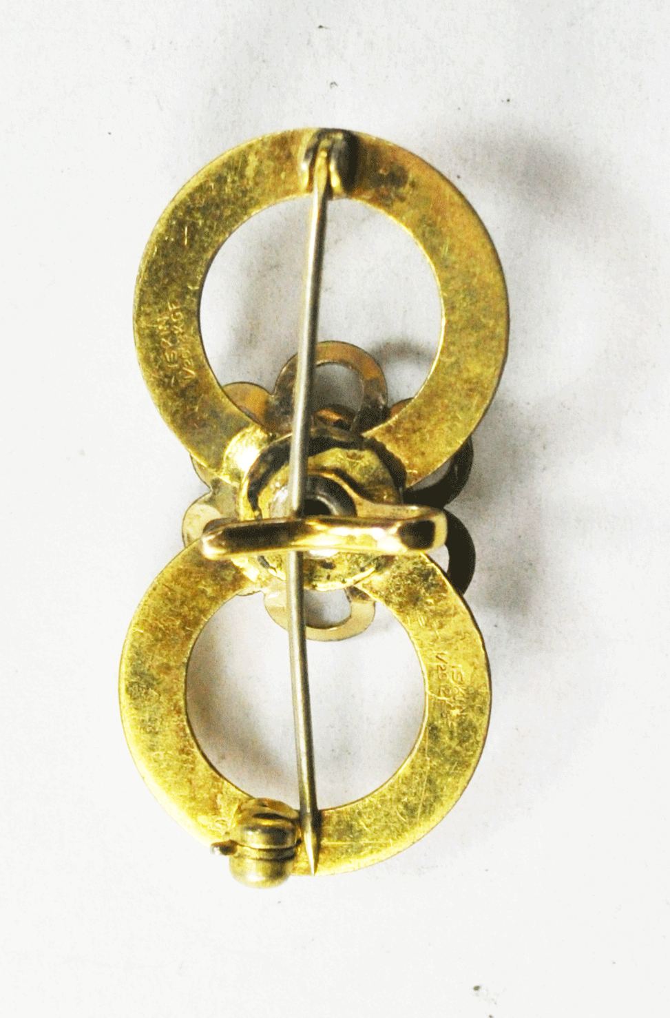 Antique Gold Filled Harry Iskin Double Circle Flower Brooch Pin 37mm x 19mm