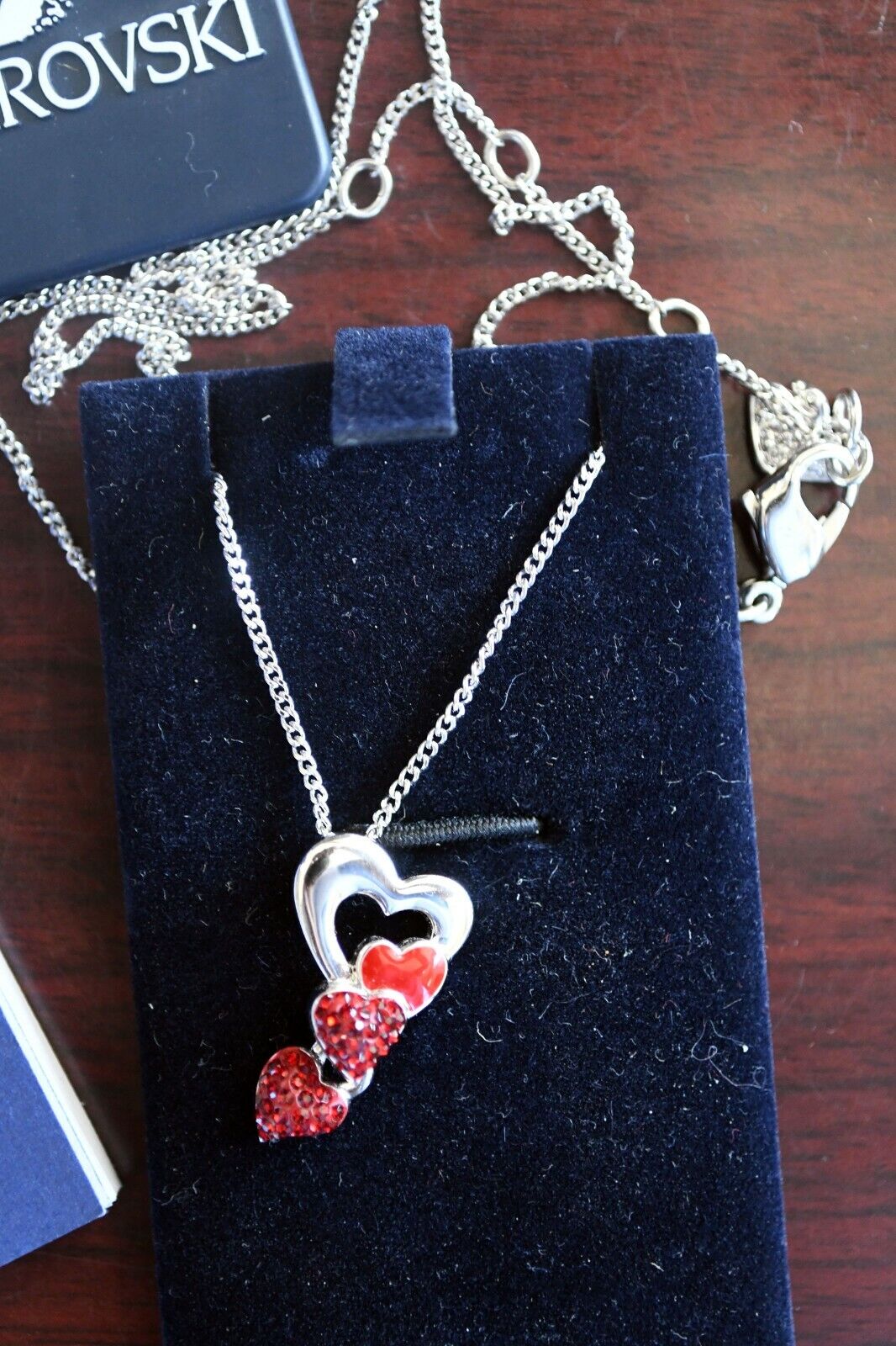 Genuine Swarovski Silver & Red Heart Pendant and 17 1/2" Necklace Austria