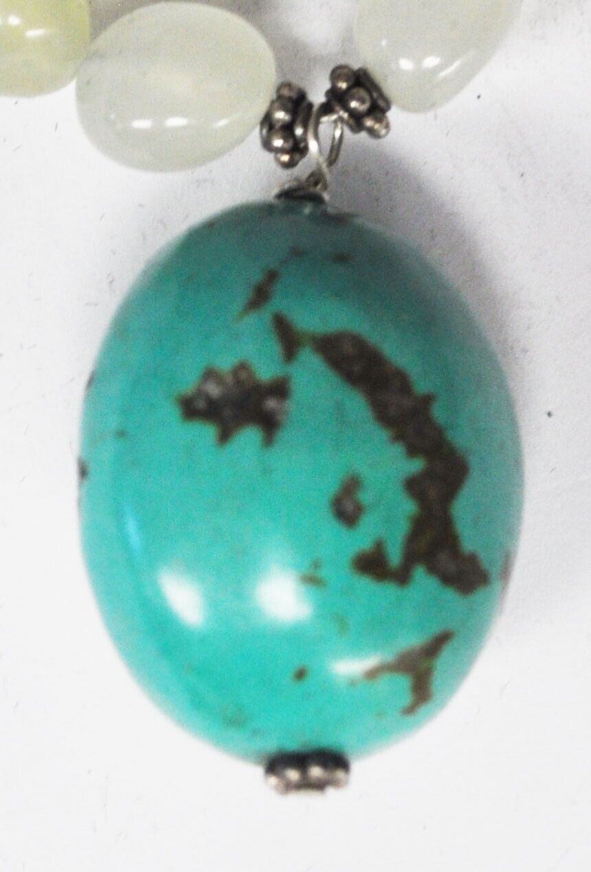 Sterling Silver 30mm Turquoise Egg Pendant Chunk Bead Toggle Necklace 17"