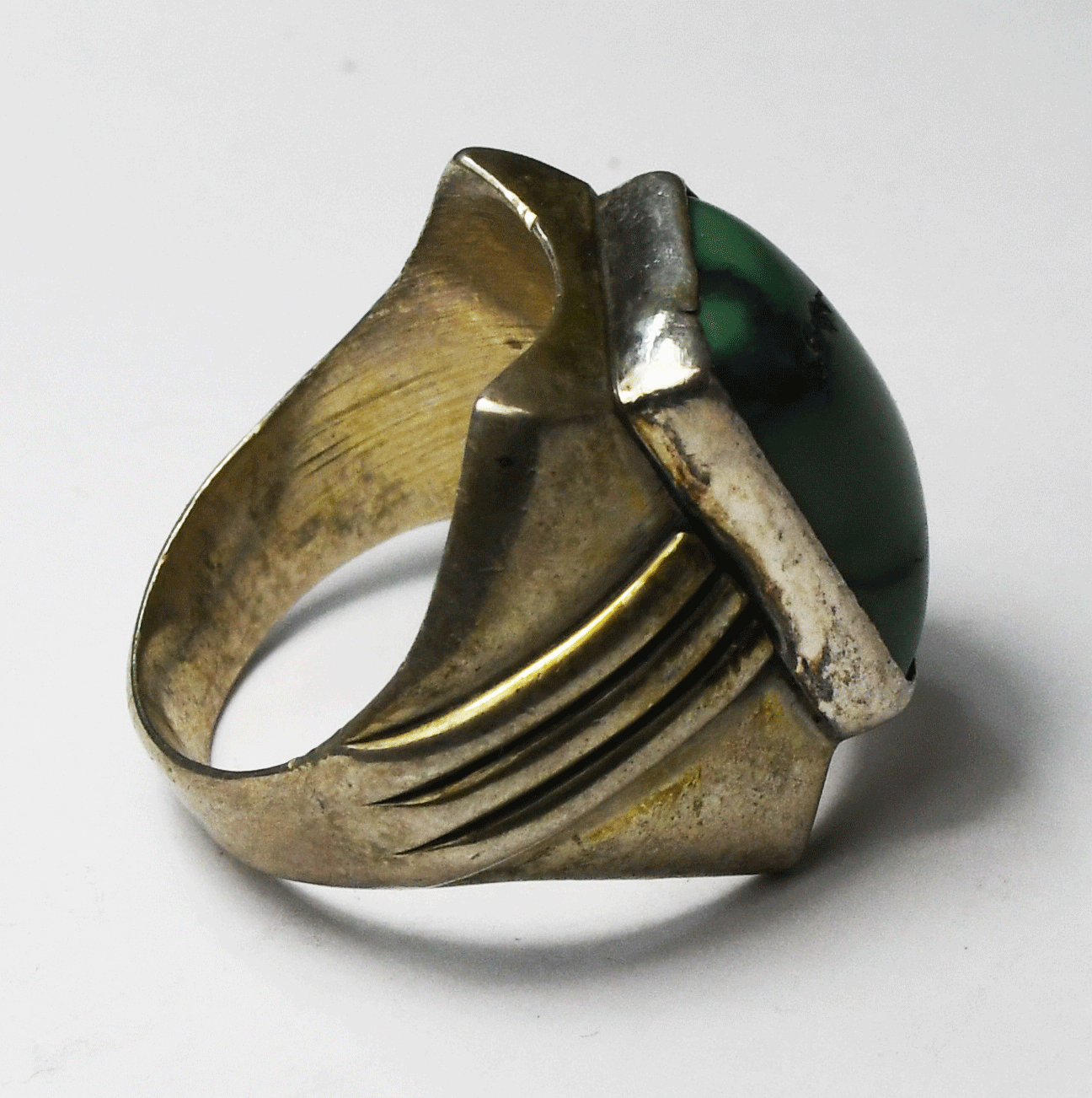 Sterling SS Green Turquoise Concave Edge Ring 22mm Size 10