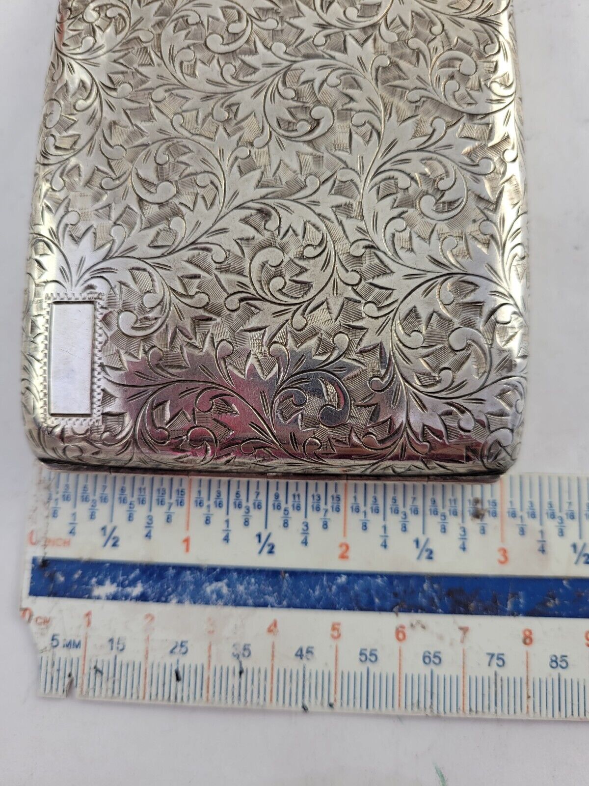 Vintage Etched Design .950 Fine Silver 4"x3"Cigarette Case 3.7oz