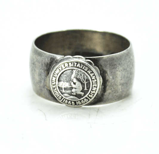 Sigillum Universitatis Kansiensis KU Seal Sterling Silver Ring 9mm Size 6 Band