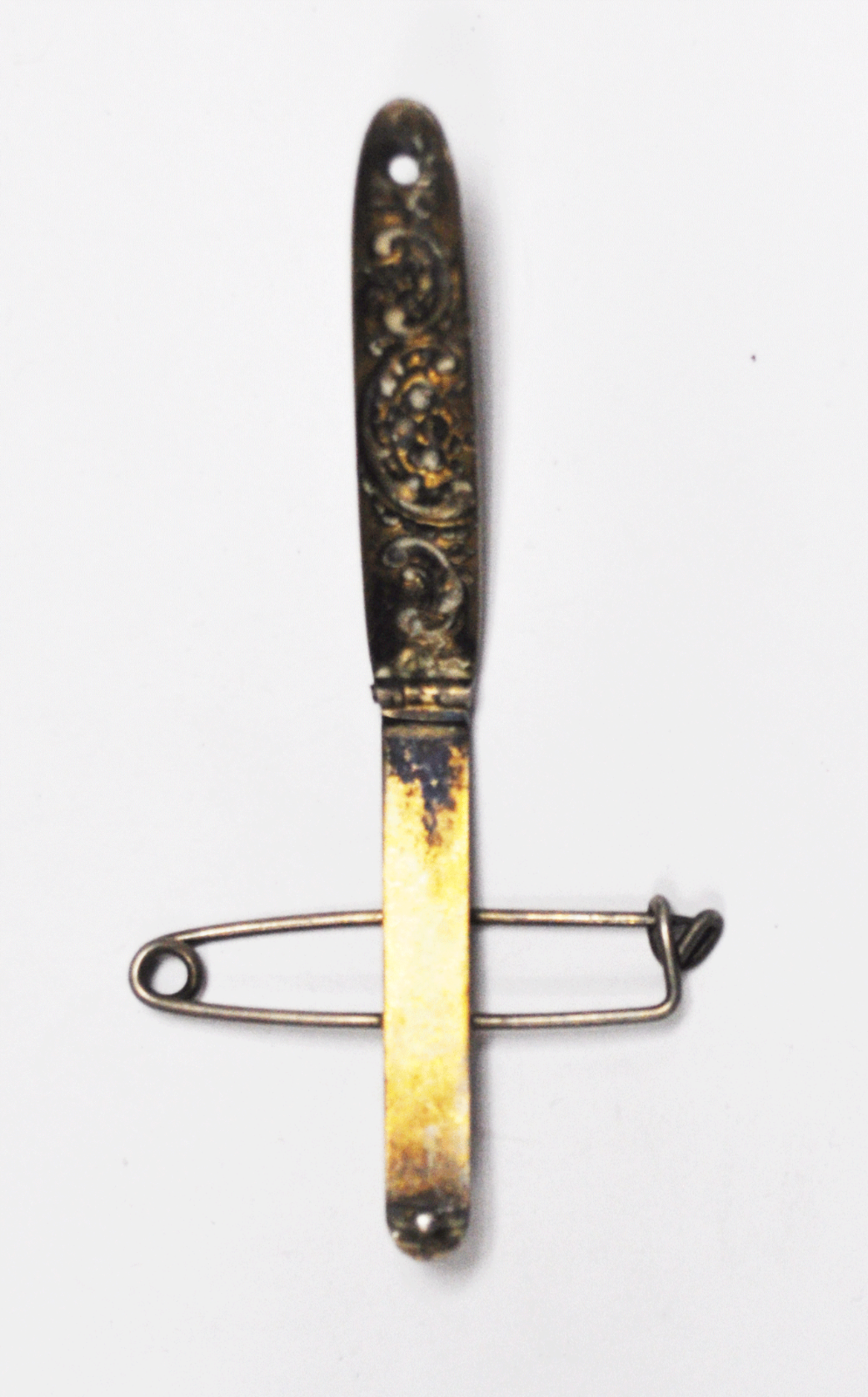 Antique Sterling Silver Floral Safety Pin Clip Repousse 2-1/4" x 2"