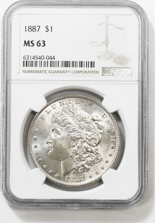 1887 $1 Morgan Silver Dollar MS63 NGC Uncirculated Philadelphia
