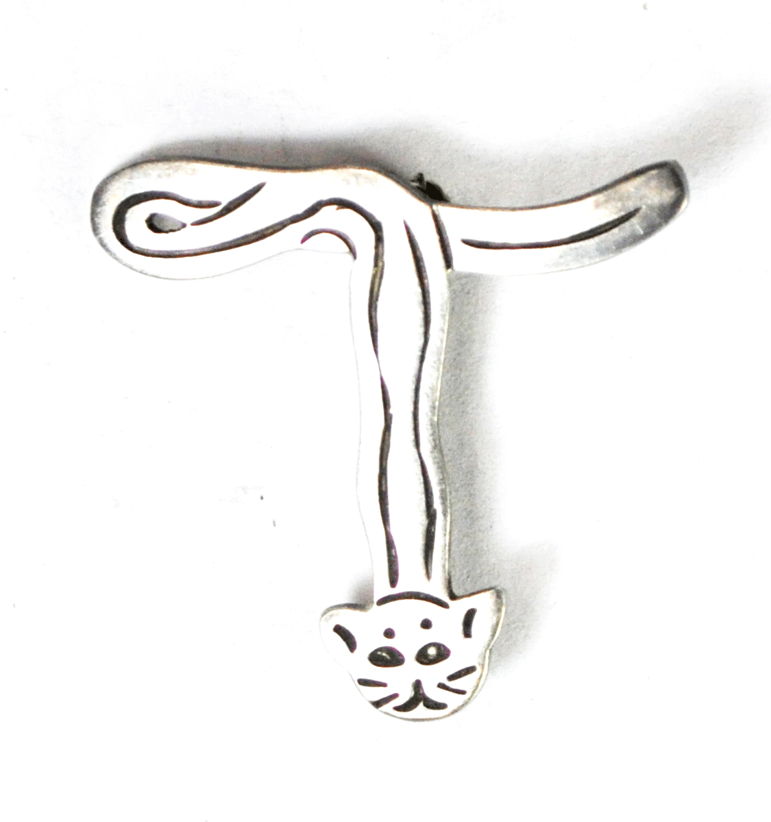 Sterling Silver Mexico TV-2 Letter T Cat 2-D Brooch Pin 34mm x 36mm Etched