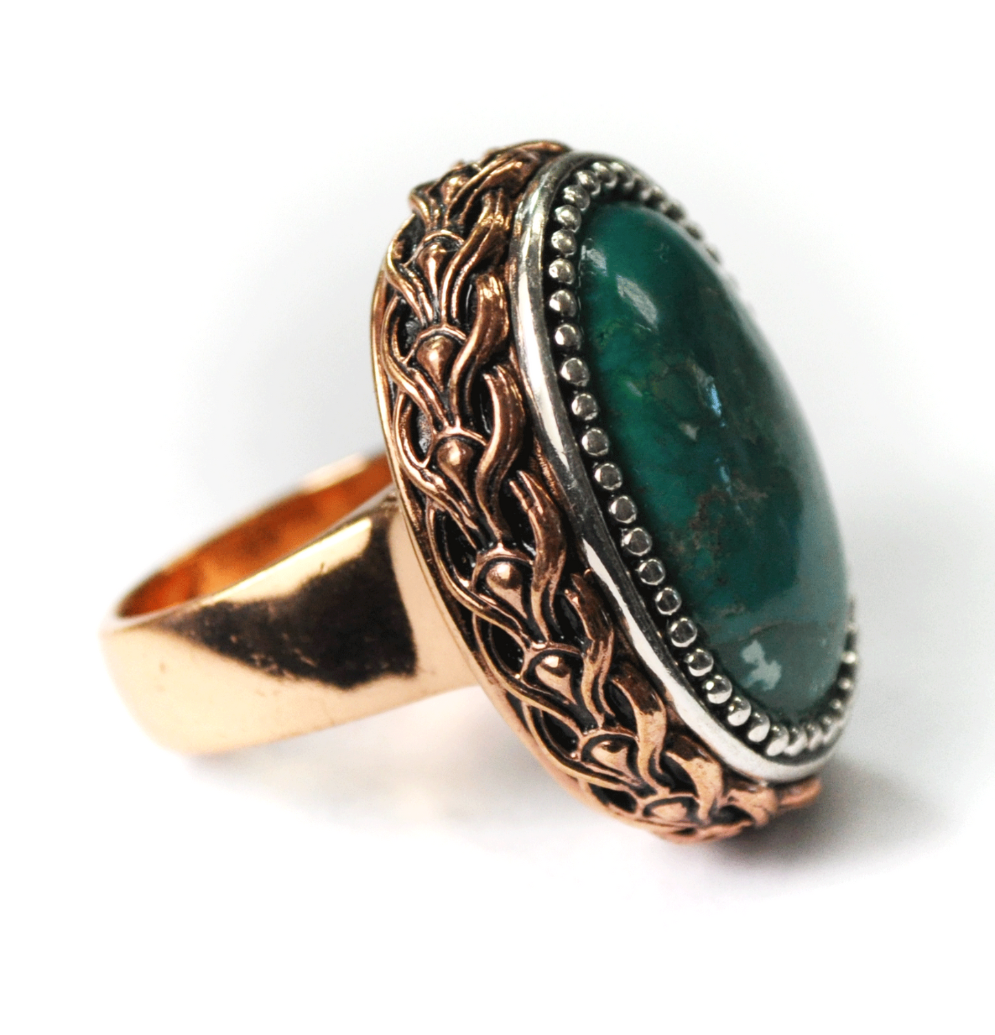 Sterling Silver Barse Large Gold Tone Oval Turquoise Ring 31mm Size 6-1/2
