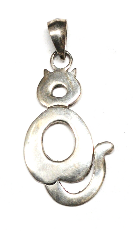 Sterling Silver Sitting Cat Outline Pendant 58mm x 26mm