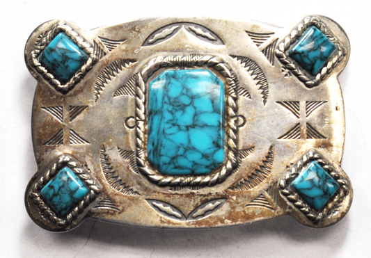 Sanford Silver Plated Faux Turquoise Belt Buckle 3" x 2" Fits 32mm Belt