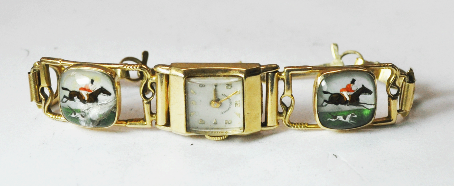 Ladies Abercrombie & Fitch Paul Vallette 17J Wristwatch 14k Fox Hunting 14mm