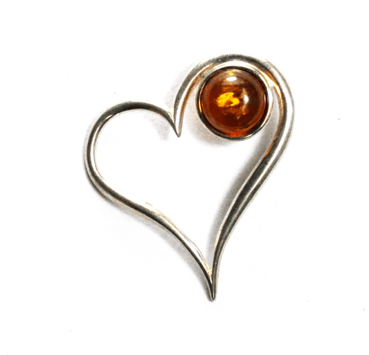 Sterling Silver Round Amber Wire Heart Halo 37mm x 34mm Pendant 3mm Bale Slide