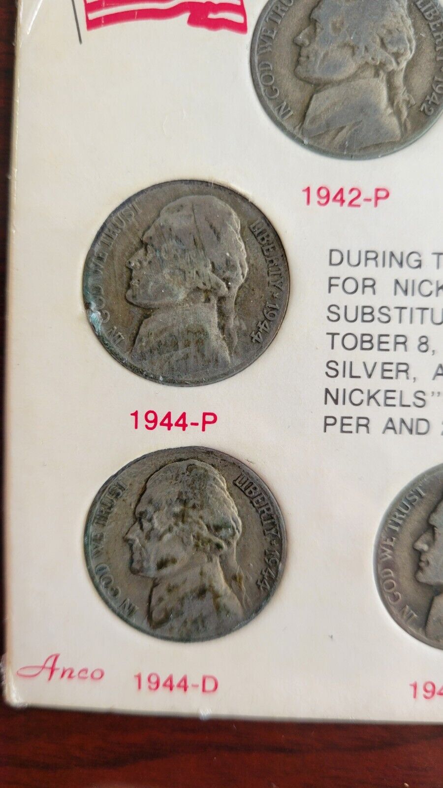 1942-1945 United States Wartime Silver Nickels 11 Coin Set Anco 1360 Holder