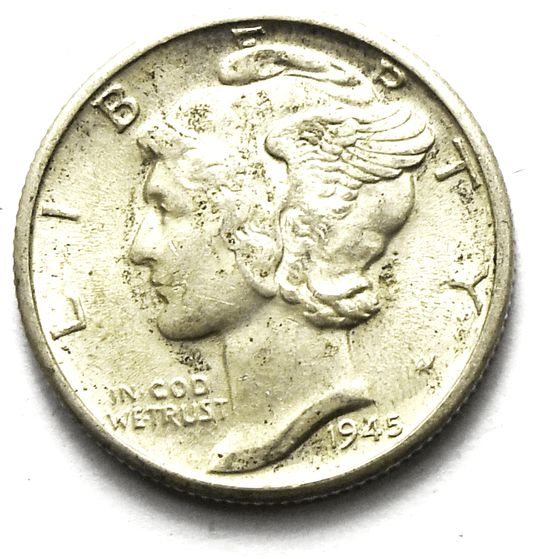 1945 D 10c Mercury Silver Dime Rare Ten Cents Denver AU