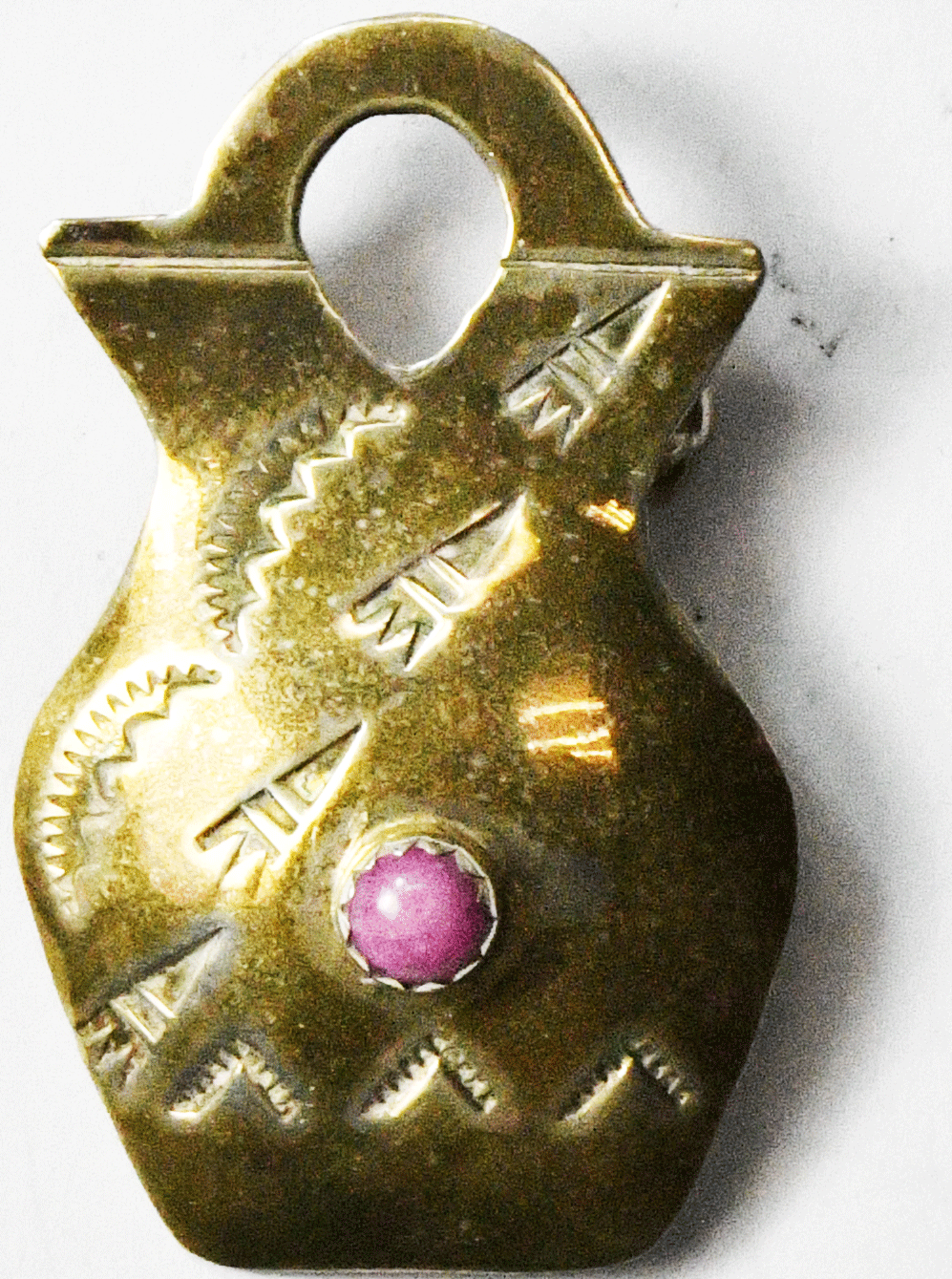 Sterling Silver D/T Emery Pink Aventurine Pot Urn Toned Brooch Pin 42mm x 26mm