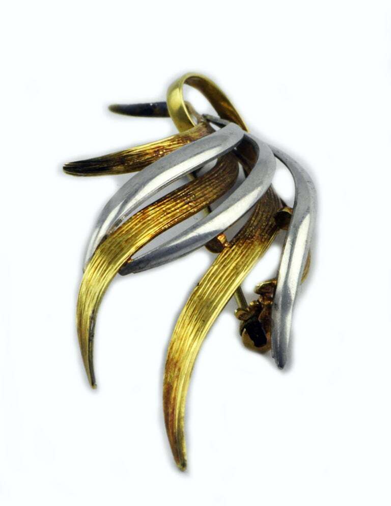 Vintage Abstract Flowing Art Signed 14kt Two-Tone Gold Pin Brooch 585A DXXan