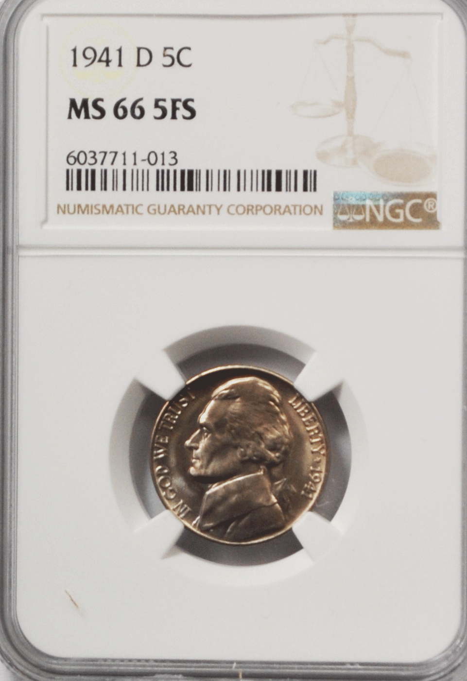 1941 D 5c Jefferson Nickel Five Cents NGC MS66 5FS BU Denver