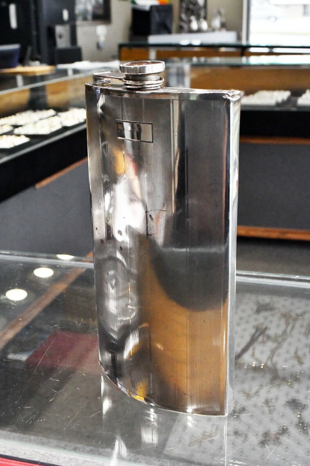 Solid Sterling by International Pint Gentleman's Flask 10.5 oz. Art Deco 8 7/8"