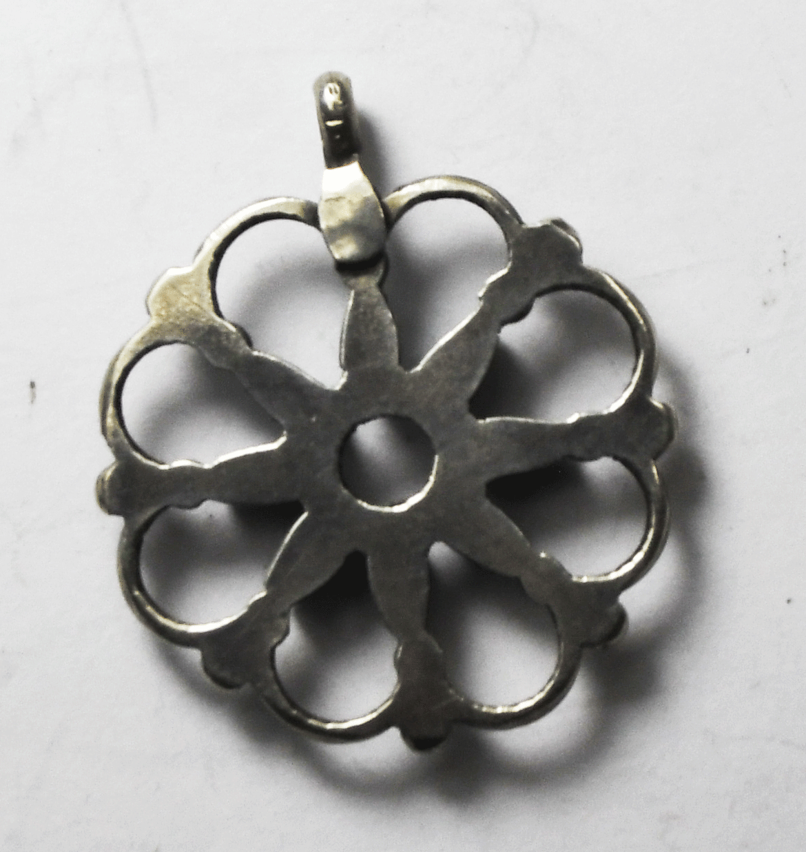 Sterling Turquoise Flower Snowflake Wire Petit Point Pendant 29mm x 25mm