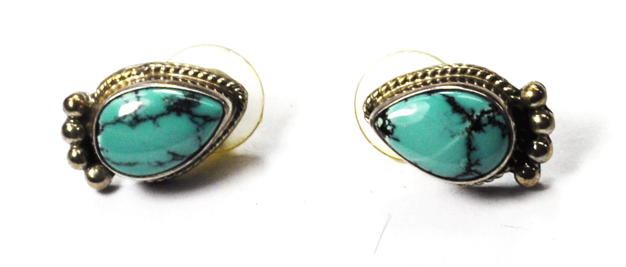 Sterling Silver 4 Dot Turquoise Teardrop Earrings 19mm x 12mm