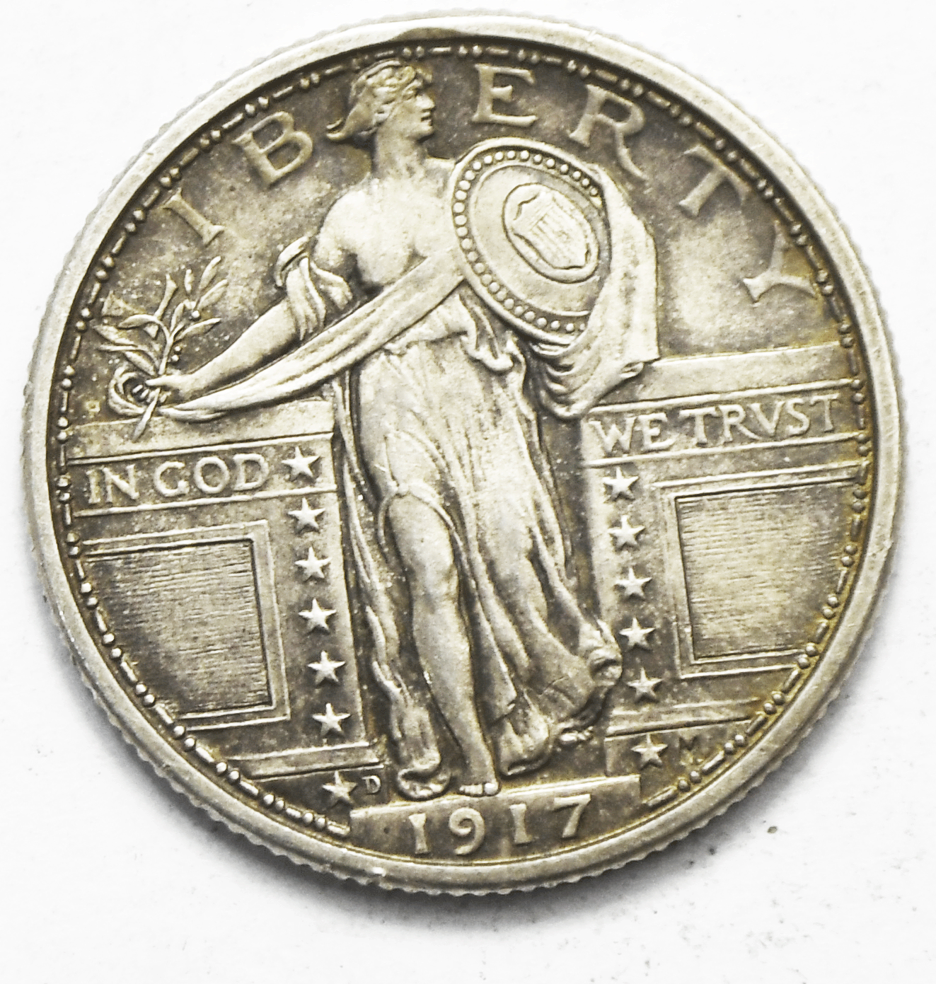 1917 D 25c Standing Liberty Silver Quarter Denver Type 1 Rare