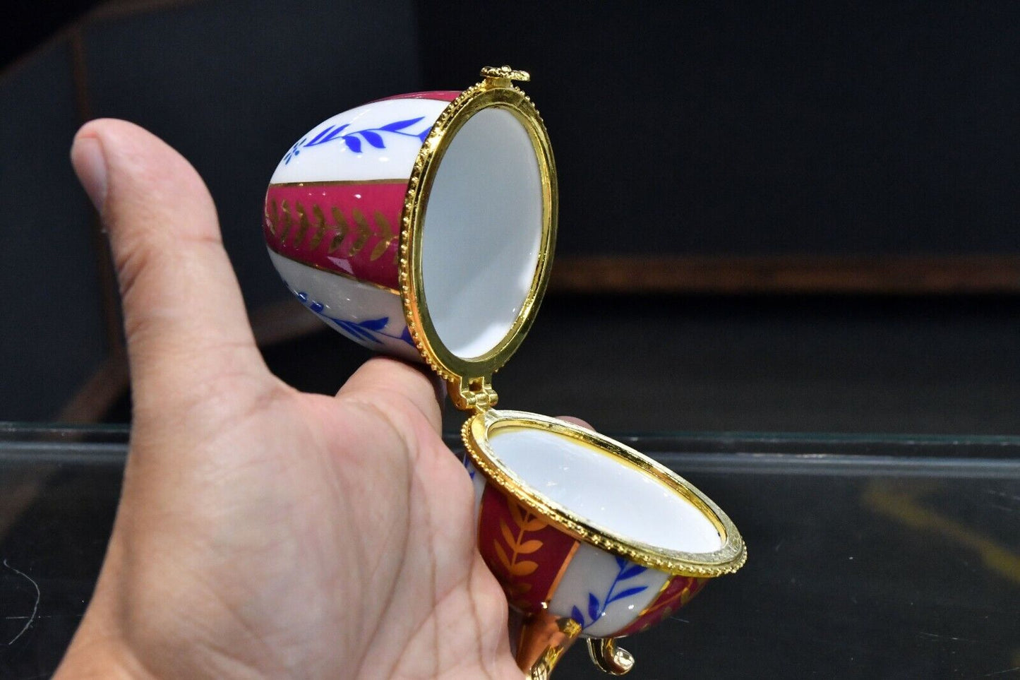 Classic Collectable Porcelain Hand Painted Egg Jewelry Box with Original Box