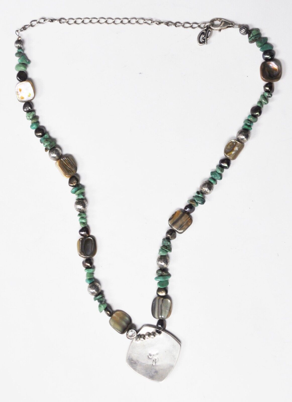 Sterling Silver Carolyn Pollack Turquoise Chunk Kyanite Bead Necklace 19"