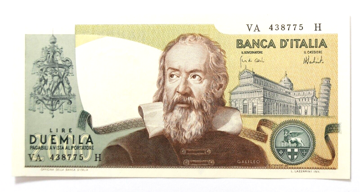 1973 2000 Two Thousand Lire Uncirculated Banknote VA 438775 H