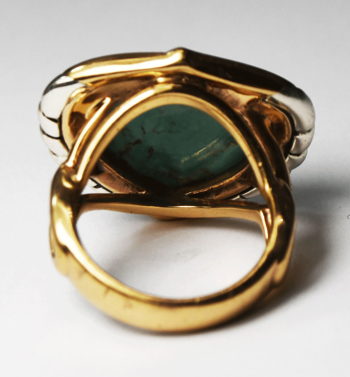 Sterling Silver Barse Turquoise Brass Two Tone Ring 23mm Size 8