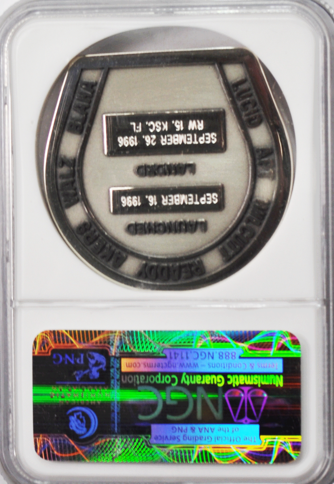 1996 STS-79 Robbins Silver Space Medal Unflown #133 NGC MS65 Atlantis Mir