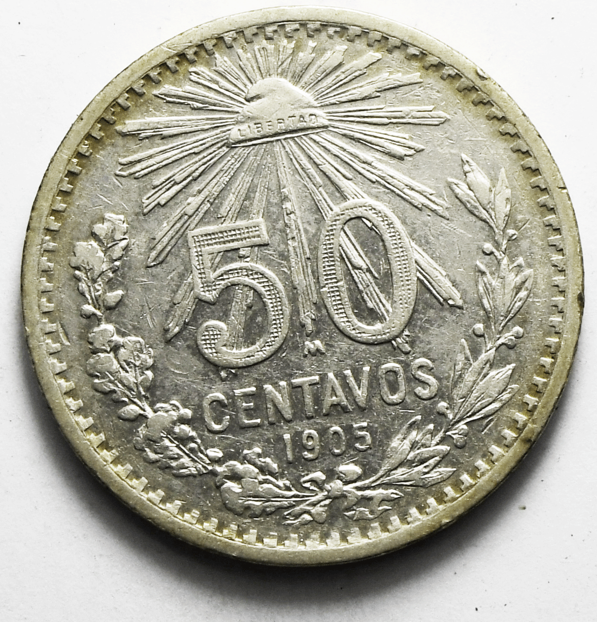1905 Mexico Estados Unidos Mexicanos Fifty 50 Centavos Silver Coin KM# 445