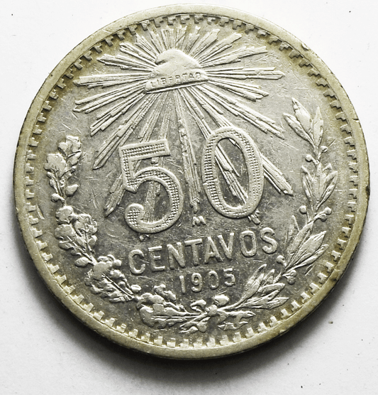 1905 Mexico Estados Unidos Mexicanos Fifty 50 Centavos Silver Coin KM# 445