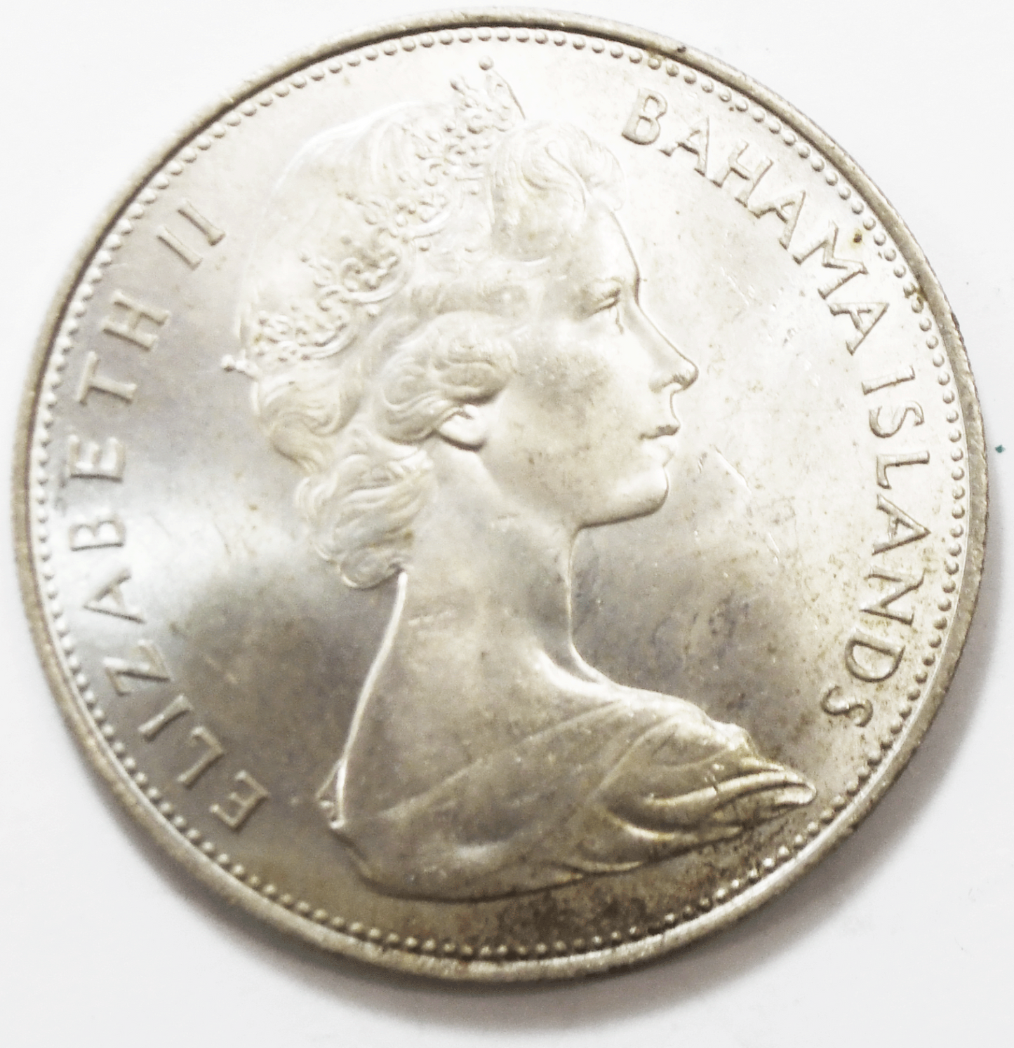 1966 Bahamas 5 Five Dollars Sterling Silver Coin KM# 10