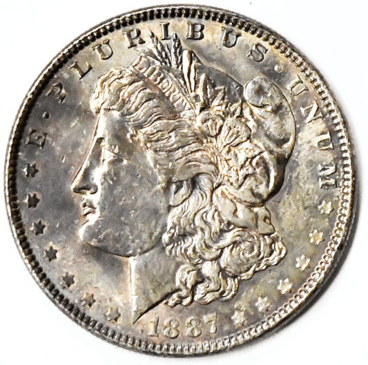 1887 $1 Morgan Silver One Dollar Philadelphia Toned Light Rainbow