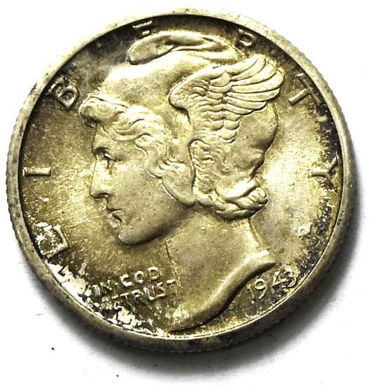 1943 D 10c Mercury Silver Dime Rare Ten Cents Denver Uncirculated