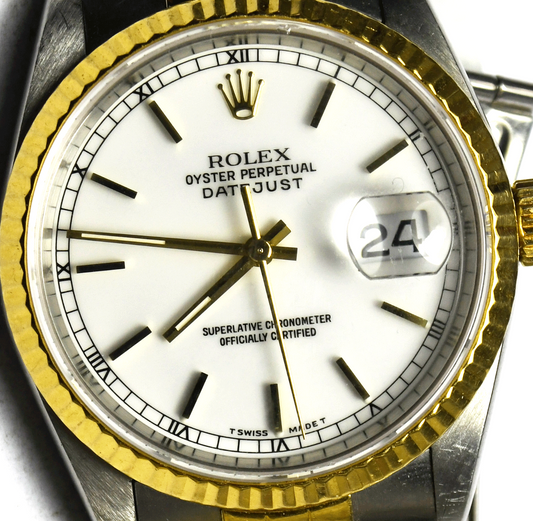 1996 Men's Rolex Datejust 16233 White Stick Dial 36mm 18k Jubilee Band 3135