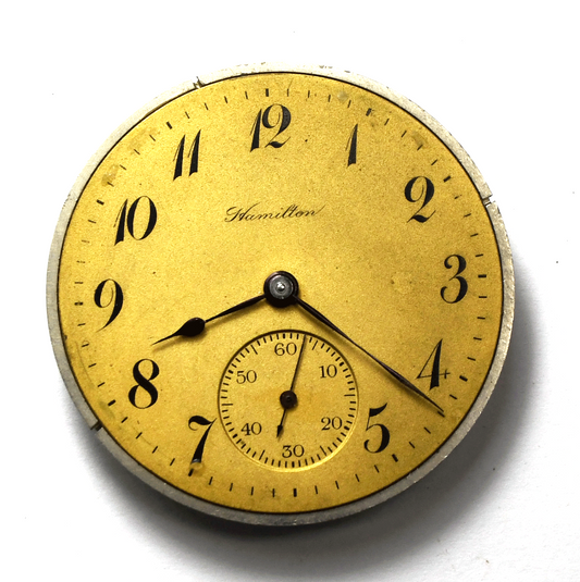 Hamilton Size 12 Gilt Dial 17 Jewels Grade 914 Pocket Watch Movement Running