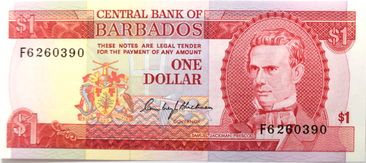 1973 $1 Barbados Central Bank One Dollar Note Uncirculated F6260390
