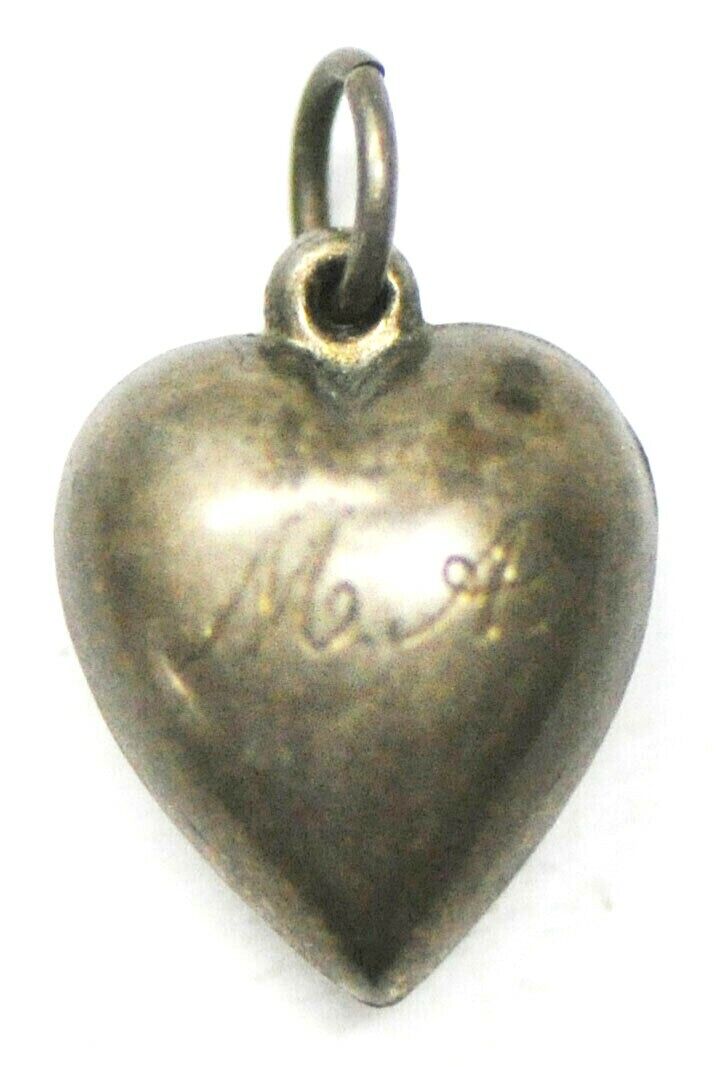 Sterling M.A. Monogrammed Plain Puffy Heart Charm 18mm x 13mm x 9mm