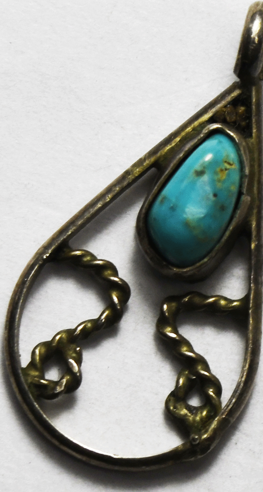 Sterling Silver Signed AD Turquoise Teardrop Wire Pendant 30mm  x 15mm