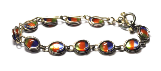 Beautiful Red Green Blue Oval Link Wire Toggle Bracelet 9mm 7"
