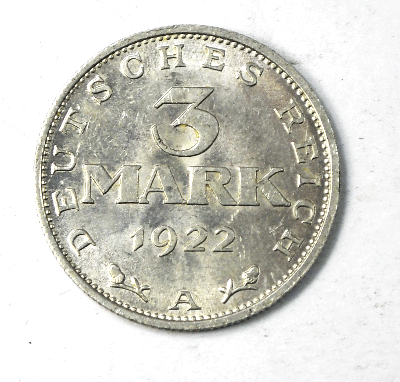 1922 A Germany Weimar Republic 3 Mark Aluminum Coin KM# 35