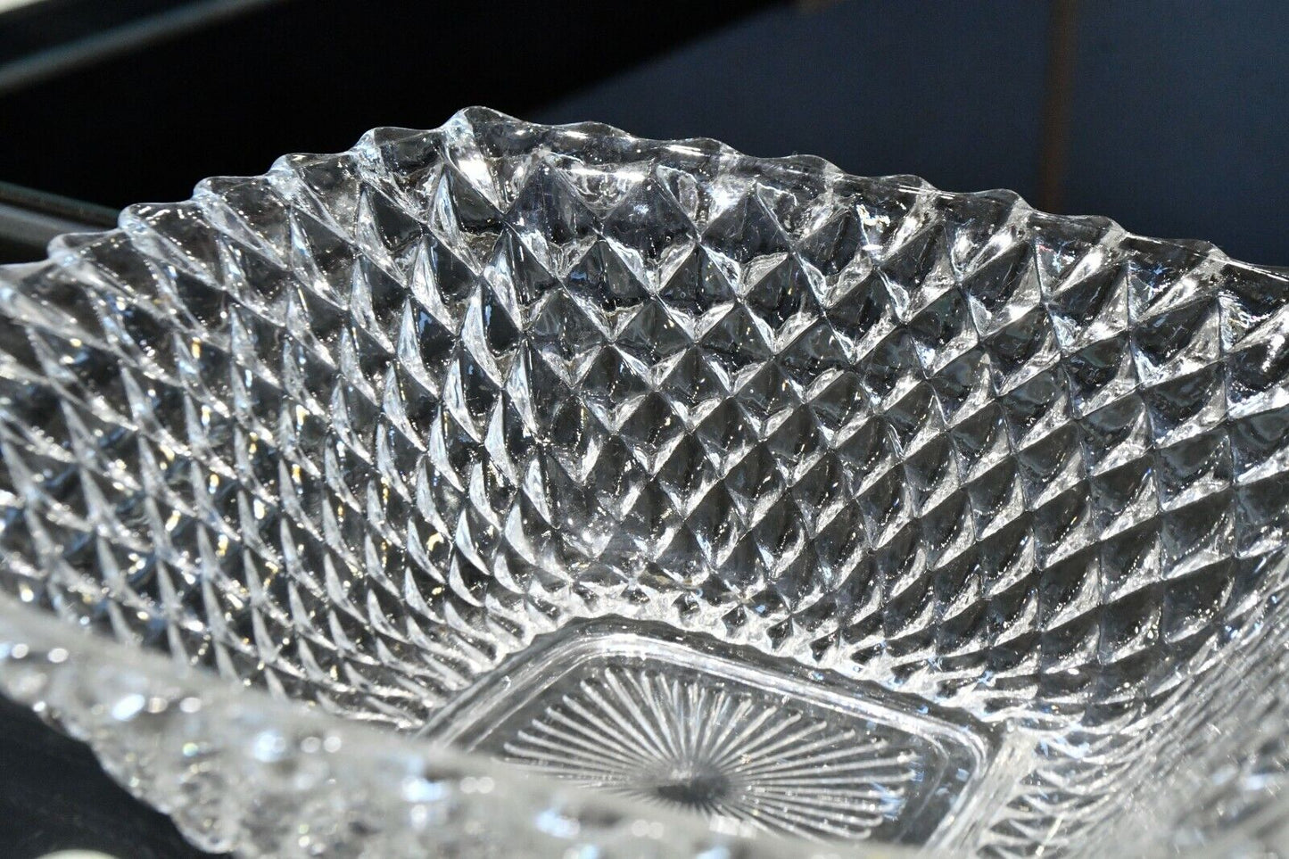 Vintage Molded Crystal Glass Square 8" x 8"  Vegetable Bowl Candy Dish