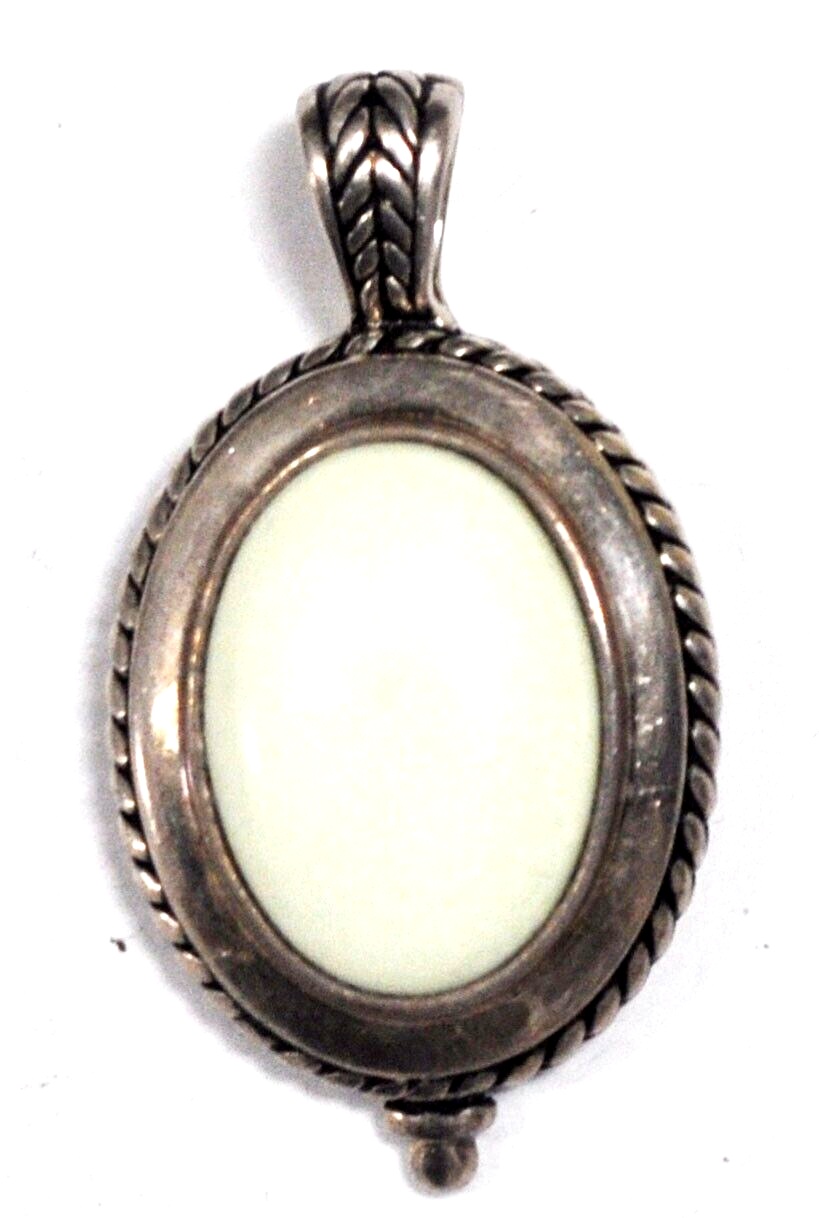 Sterling Silver ESPO Oval Citron Magnesite Pale Green Pendant 51x27mm