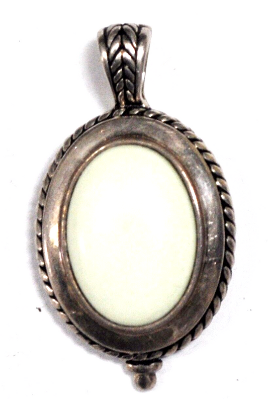 Sterling Silver ESPO Oval Citron Magnesite Pale Green Pendant 51x27mm