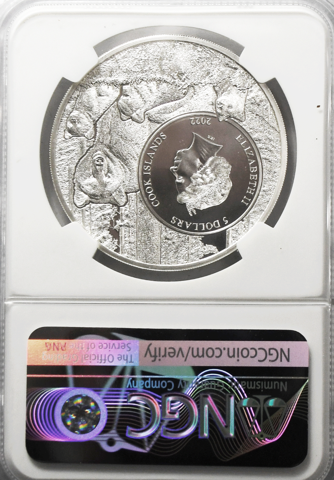 2022 $5 Cook Is Animal Series 7k w Card NGC MS70 Iowa Bullfrog